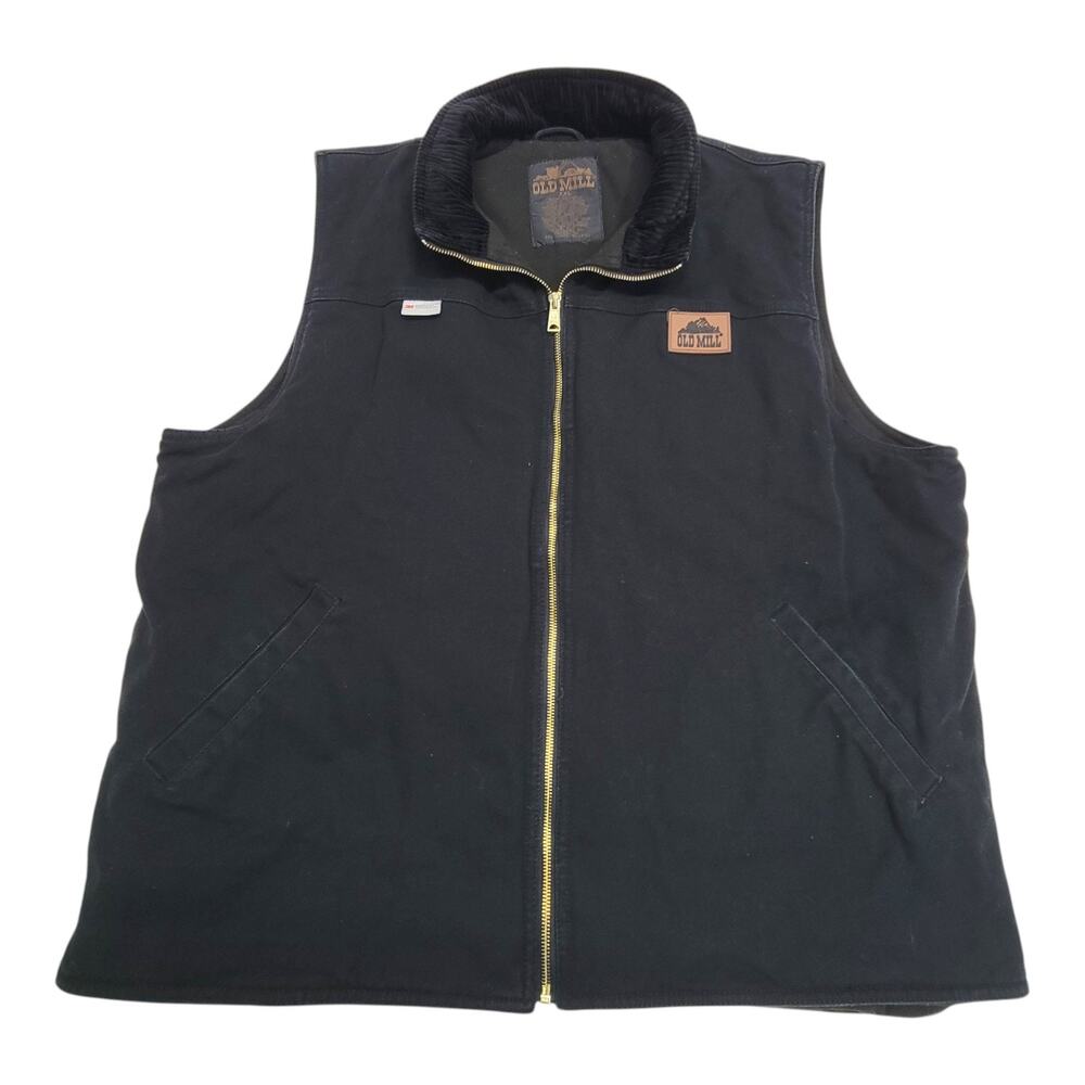 Old Mill Mens XXL Work Vest Black Canvas Fleece Lined 3M Thinsulate Corduroy